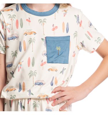 Pijama Unissex Curto Com Bolso Infantil Surf - Imagem 5 - Mobile