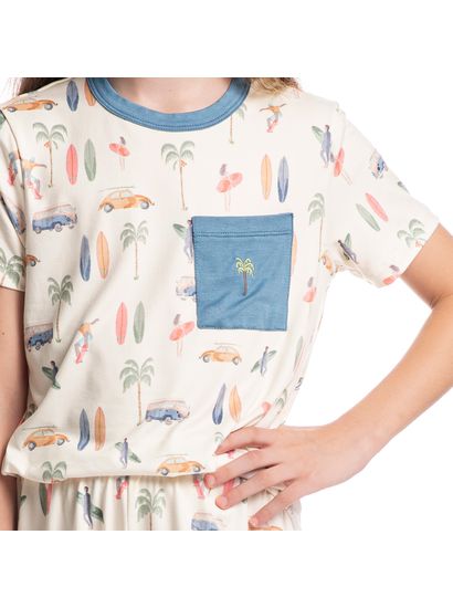 Pijama Unissex Curto Com Bolso Infantil Surf - Imagem 5 - Desktop
