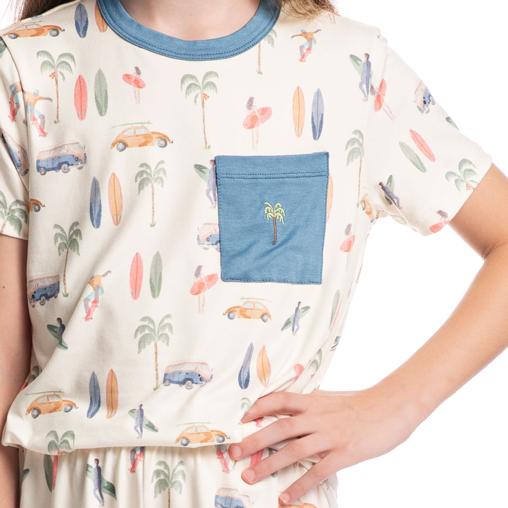 Pijama Unissex Curto Com Bolso Infantil Surf - Imagem 5 - Mobile