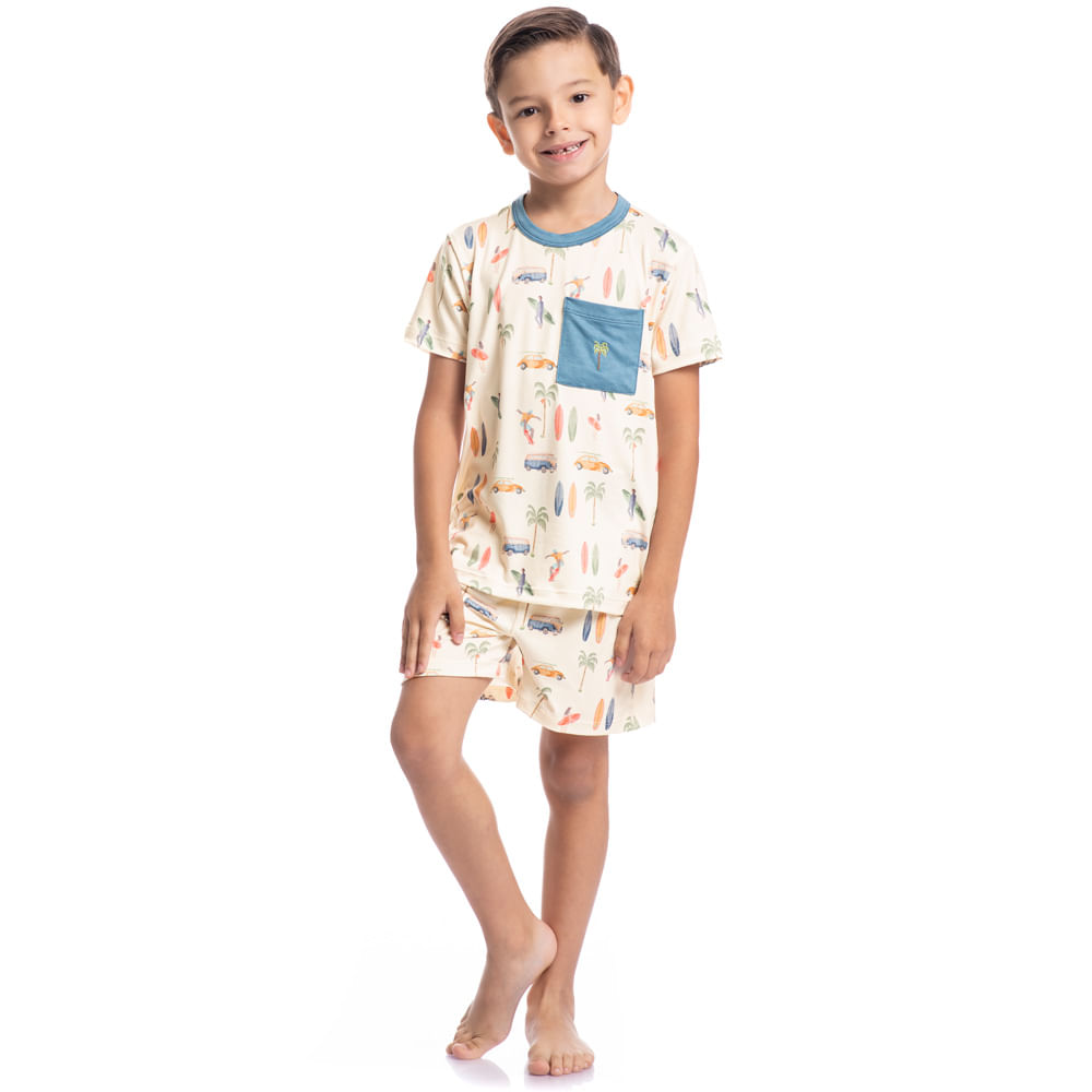 Pijama Unissex Curto Com Bolso Infantil Surf - Imagem 6 - Mobile