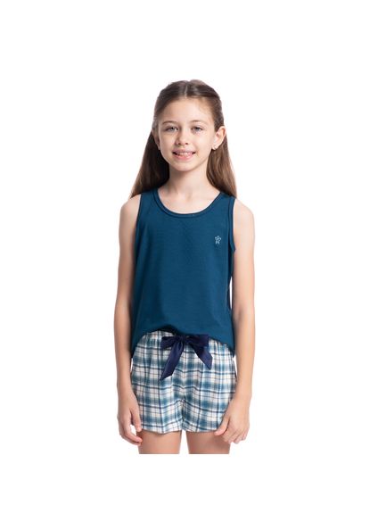 Pijama Feminino Curto Regata Infantil Sunny Azul-marinho - Imagem 1