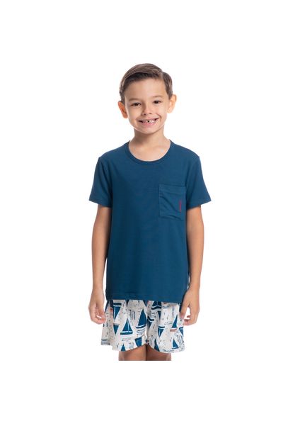 Pijama Masculino Curto Com Bolso Infantil Summer Tombini Azul-marinho - Imagem 1