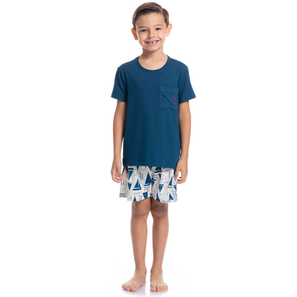 Pijama Masculino Curto Com Bolso Infantil Summer Tombini - Imagem 3 - Mobile