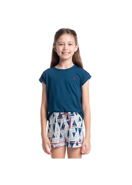 Pijama Feminino Infantil Curto Summer Azul-marinho - Imagem 1
