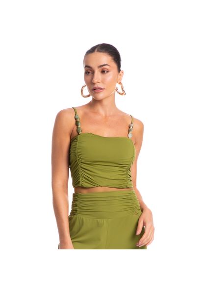 Blusa Franzida Com Alça Pistache Verde - Imagem 1