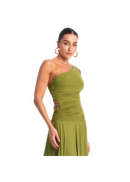Vestido Assimétrico Franzido Pistache Verde - Imagem 1