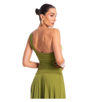 Vestido Assimétrico Franzido Pistache - Imagem 2 - Mobile