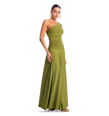 Vestido Assimétrico Franzido Pistache - Imagem 3 - Mobile