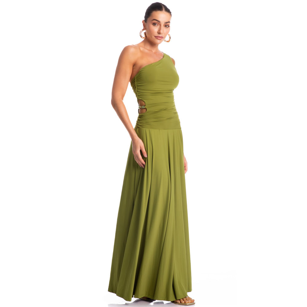 Vestido Assimétrico Franzido Pistache