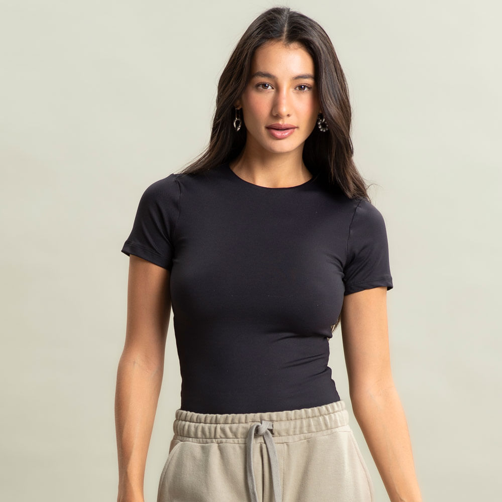 Blusa Preta Modelos De Blusa Curtas Blusa Feminina Manga Curta Contour  Vivame, image size:1000x1000