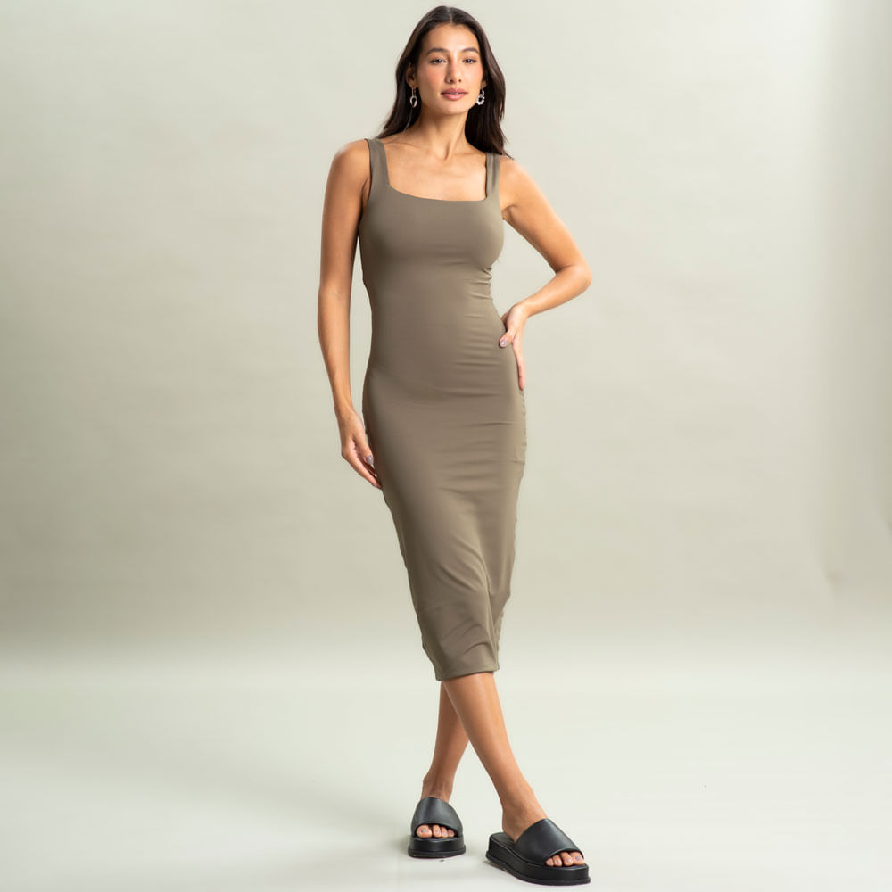 Vestido Midi Squareneck Contour Vivame - Imagem 3 - Mobile