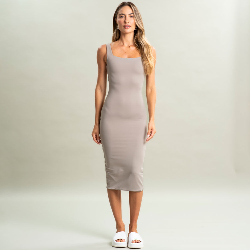 Vestido Midi Squareneck Contour Vivame - Imagem 3 - Mobile