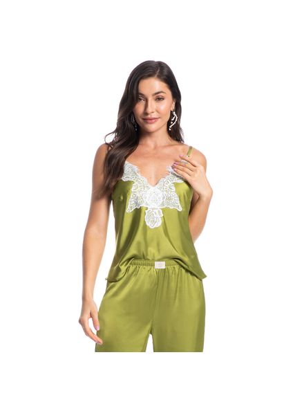 Pijama Longo Com Alças Malu Verde - Imagem 1