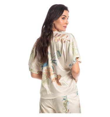 Pijama Feminino Longo Abotoado Em Cetim Alana - Imagem 2 - Mobile