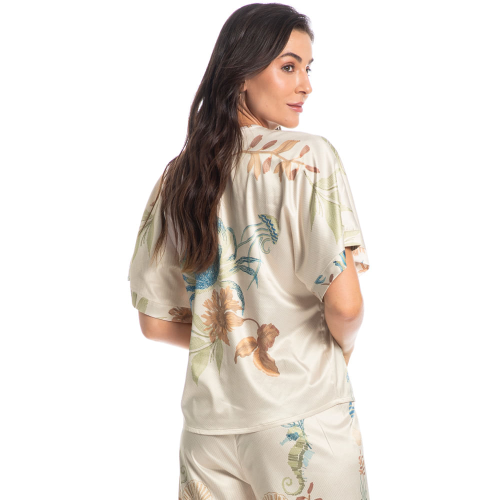 Pijama Feminino Longo Abotoado Em Cetim Alana Azul-2 - Imagem 2