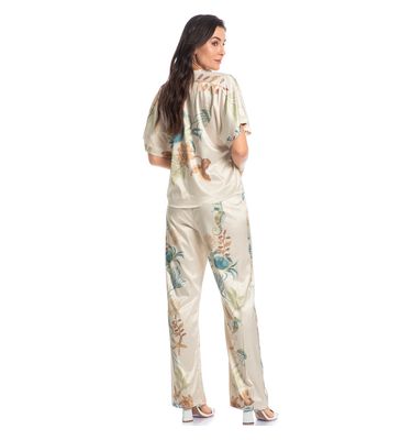 Pijama Feminino Longo Abotoado Em Cetim Alana - Imagem 4 - Mobile