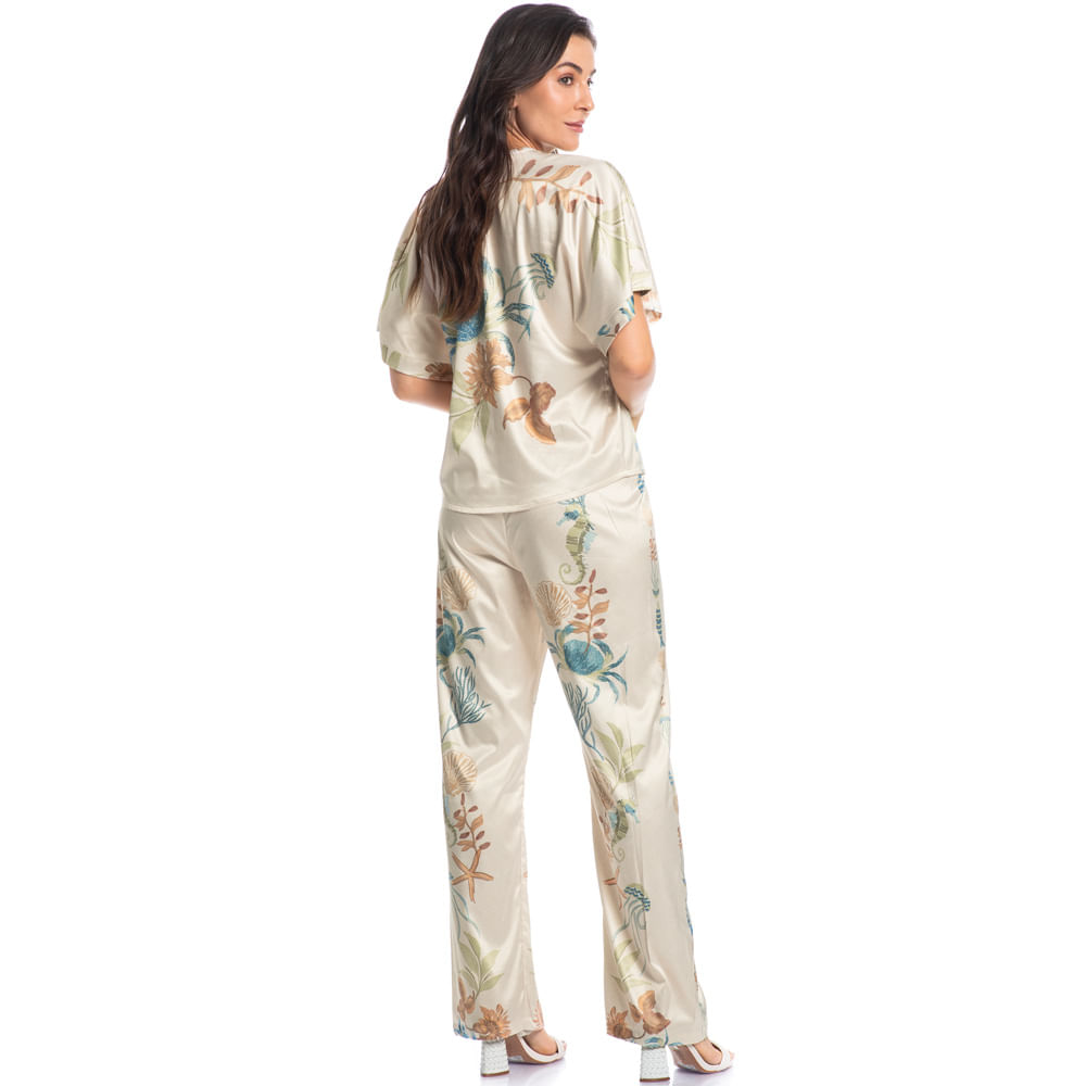 Pijama Feminino Longo Abotoado Em Cetim Alana - Imagem 4 - Mobile