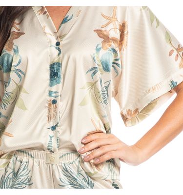 Pijama Feminino Longo Abotoado Em Cetim Alana - Imagem 5 - Mobile