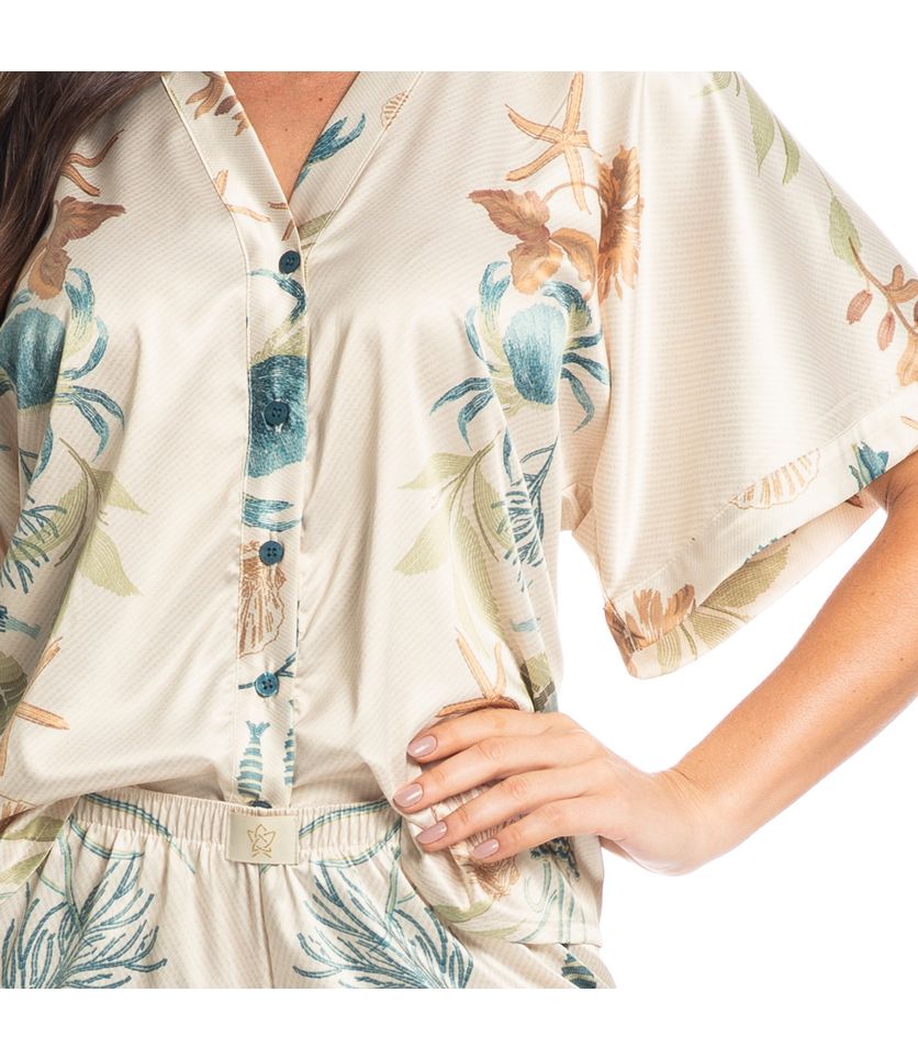 Pijama Feminino Longo Abotoado Em Cetim Alana - Imagem 5 - Desktop