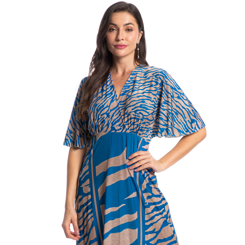 Kaftan Feminino Longo Luna Zebra Azul-2 - Imagem 1