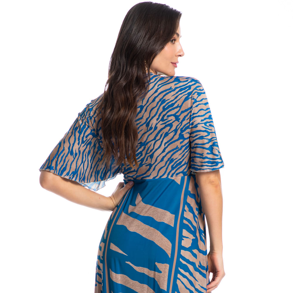 Kaftan Feminino Longo Luna Zebra Azul-2 - Imagem 2