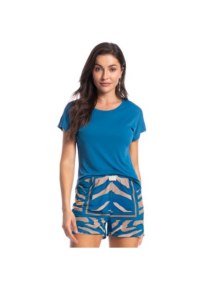 Pijama Feminino Curto Luna Zebra Azul-2 - Imagem 1