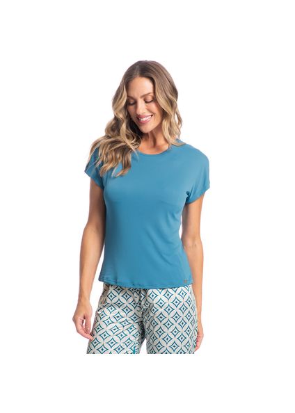Pijama Feminino Longo Paola Geometrica Azul-2 - Imagem 1