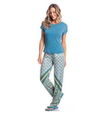 Pijama Feminino Longo Paola Geometrica - Imagem 3 - Mobile