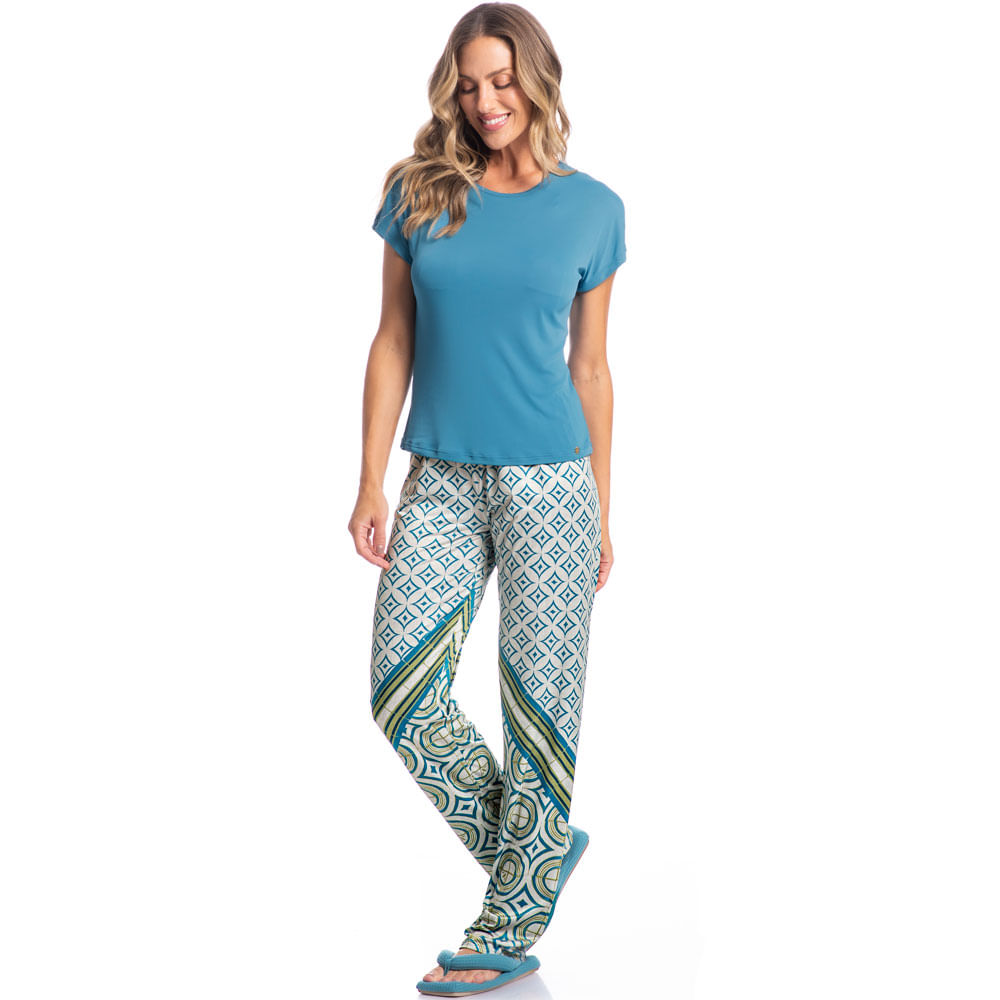 Pijama Feminino Longo Paola Geometrica - Imagem 3 - Mobile