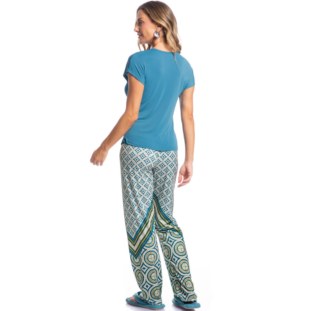 Pijama Feminino Longo Paola Geometrica - Imagem 4 - Mobile