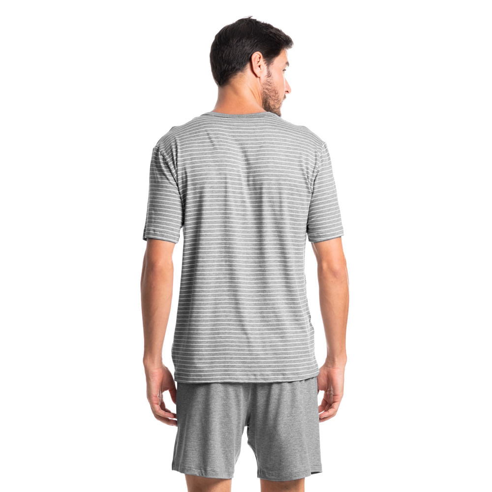 Pijama Masculino Curto Listrado Luiz Tombini Cinza - Imagem 2