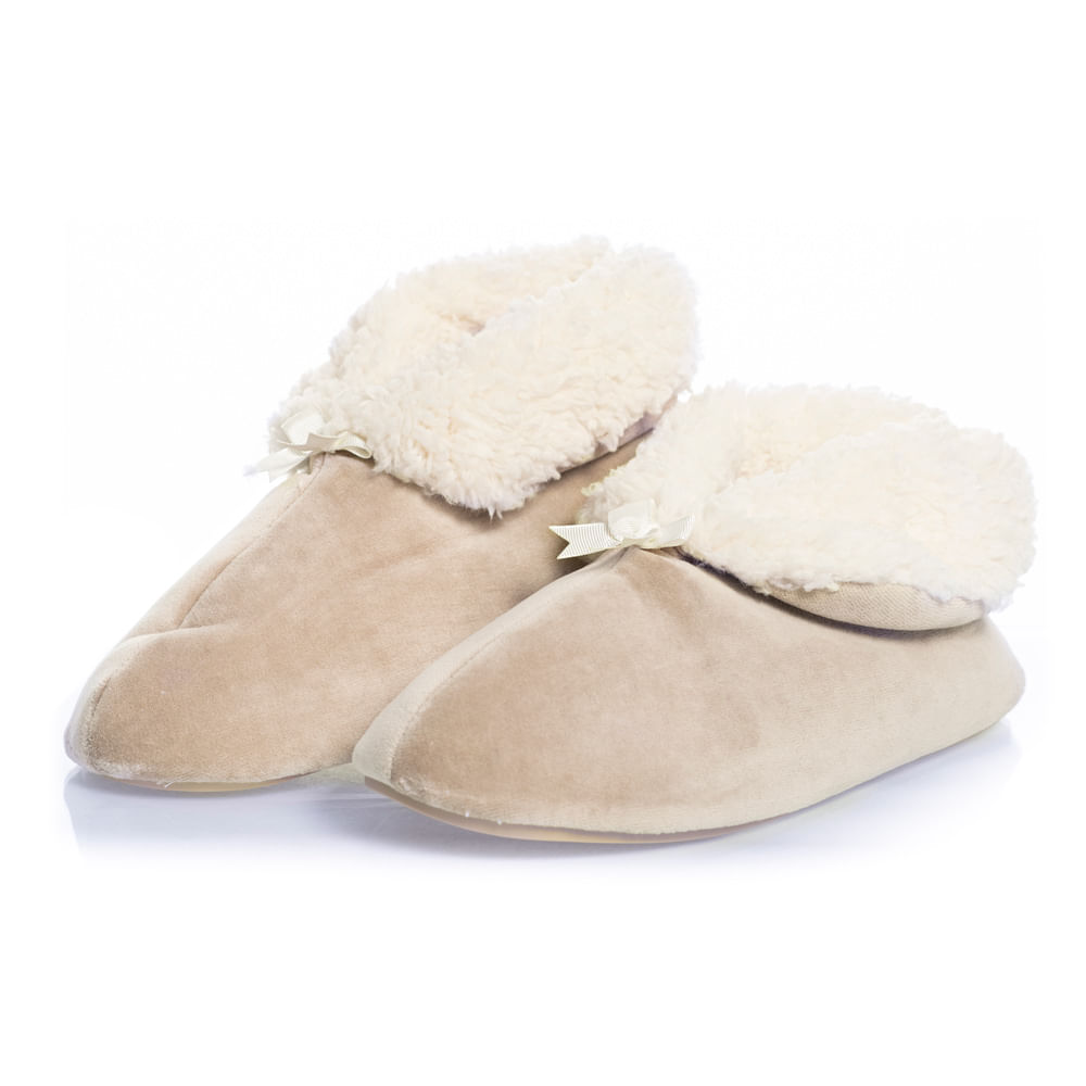 Pantufa Feminina Em Plush Com Pelo Pel Nude - Imagem 1