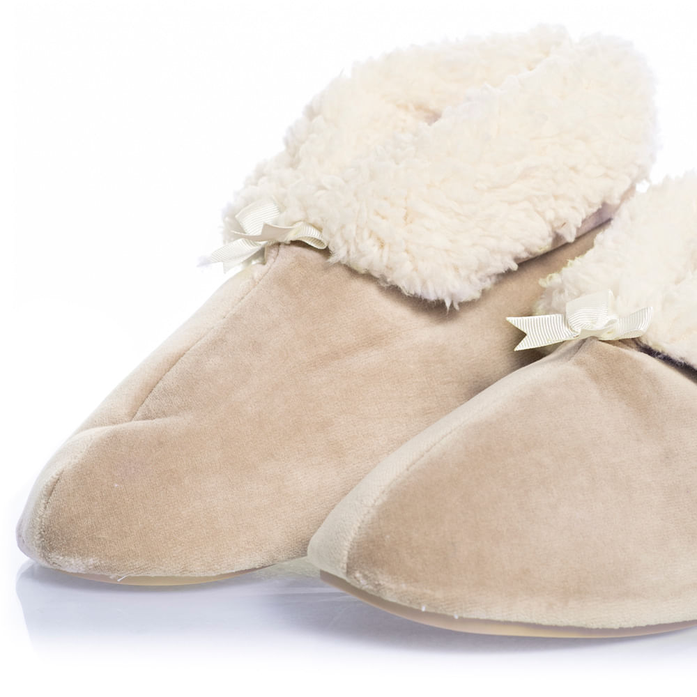 Pantufa Feminina Em Plush Com Pelo Pel Nude - Imagem 2