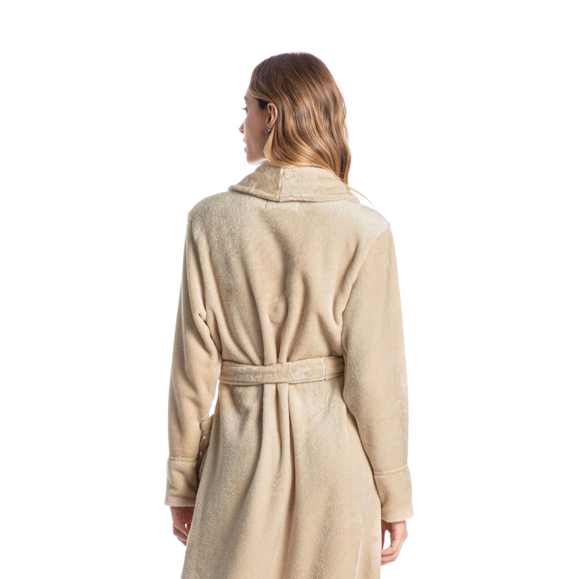 Robe Em Fleece Longo Pétala Bege - Imagem 2