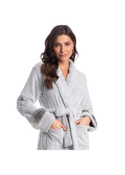 Robe Feminino Longo Com Pelo Gianne Cinza - Imagem 1