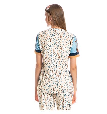 Pijama Feminino Longo Manga Curta Nautical - Imagem 2 - Mobile