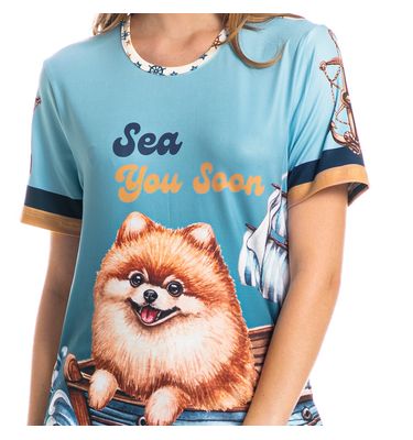 Pijama Feminino Longo Manga Curta Nautical - Imagem 5 - Mobile
