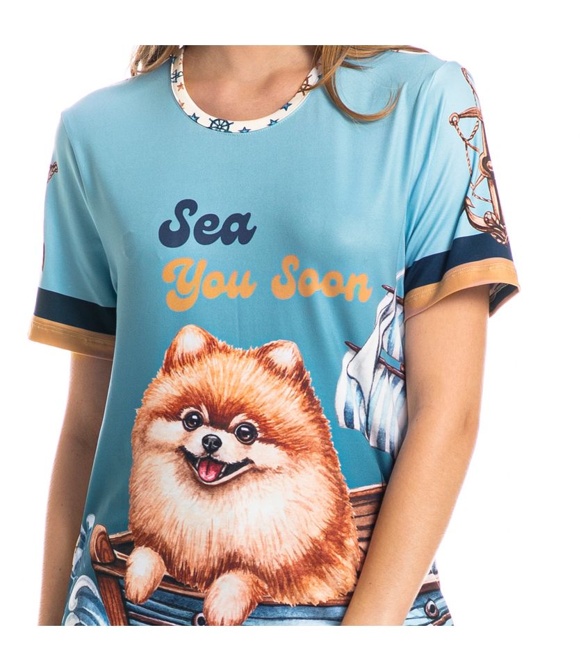 Pijama Feminino Longo Manga Curta Nautical - Imagem 5 - Desktop