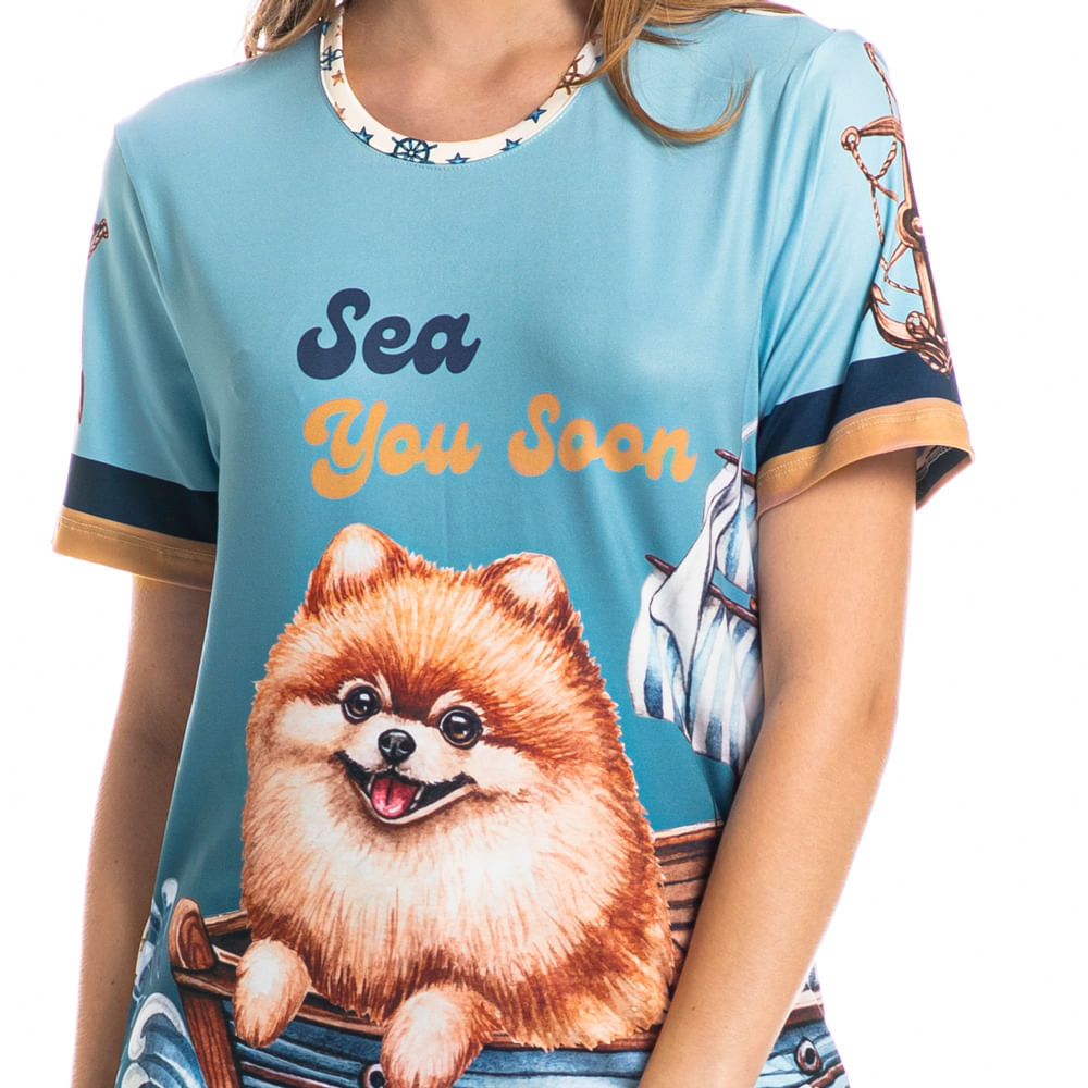 Pijama Feminino Longo Manga Curta Nautical - Imagem 5 - Mobile