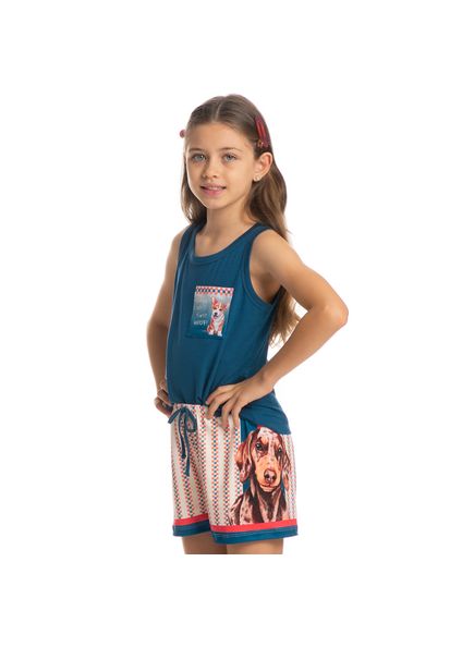 Pijama Infantil Curto Regata Com Bolso Fun Azul-marinho - Imagem 1