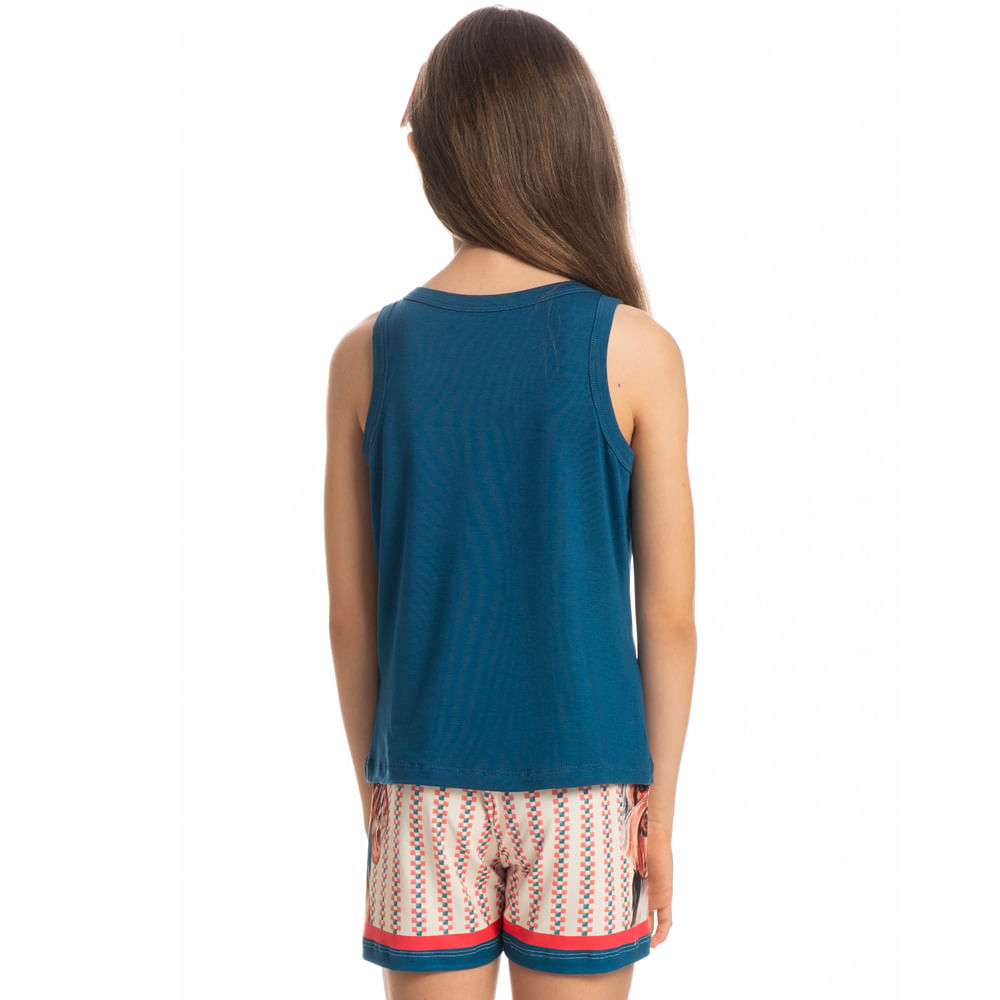 Pijama Infantil Curto Regata Com Bolso Fun Azul-marinho - Imagem 2