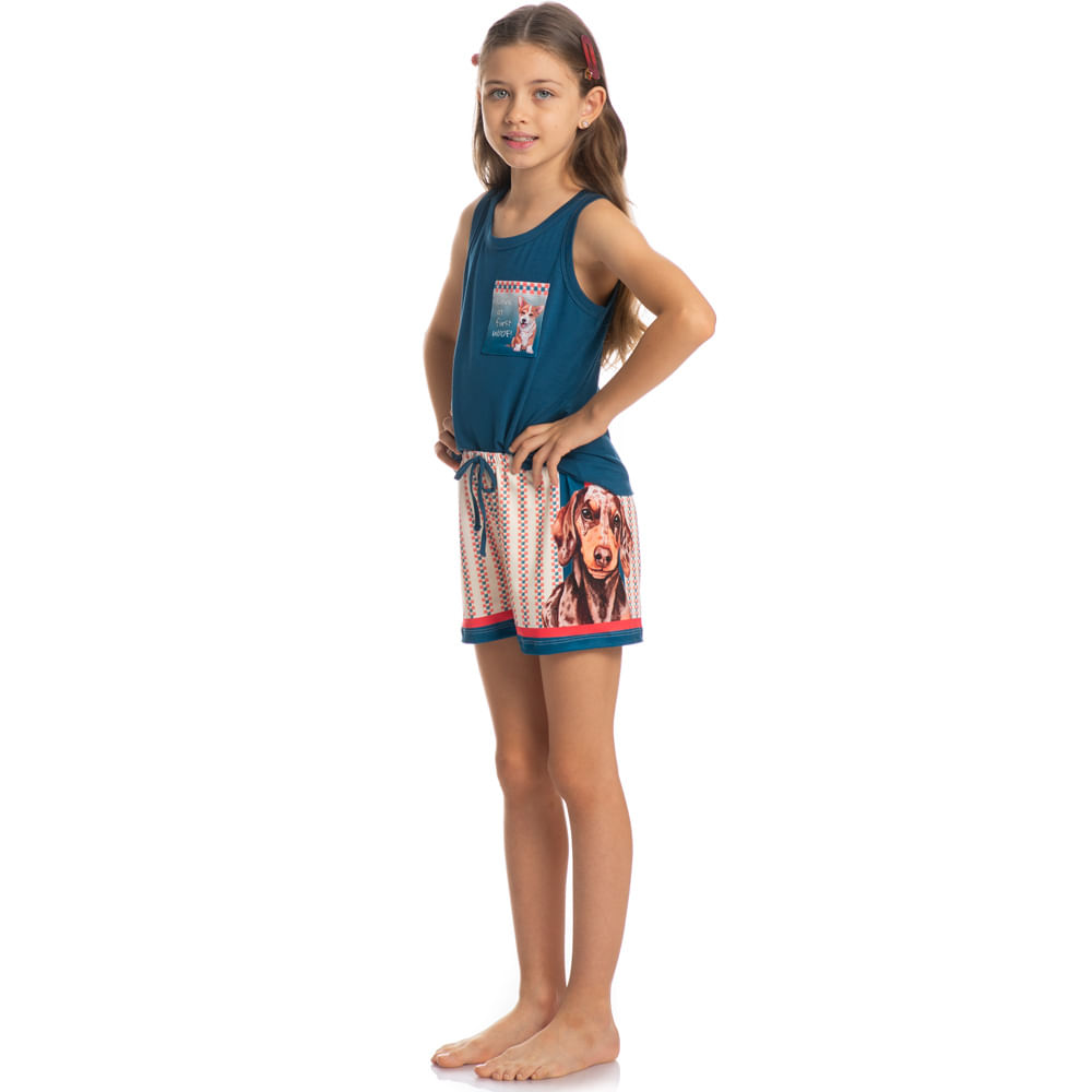 Pijama Infantil Curto Regata Com Bolso Fun - Imagem 3 - Mobile