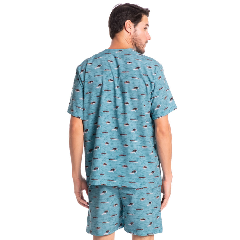 Pijama Masculino Curto Abotoado Lorenzo Tombini Azul-2 - Imagem 2