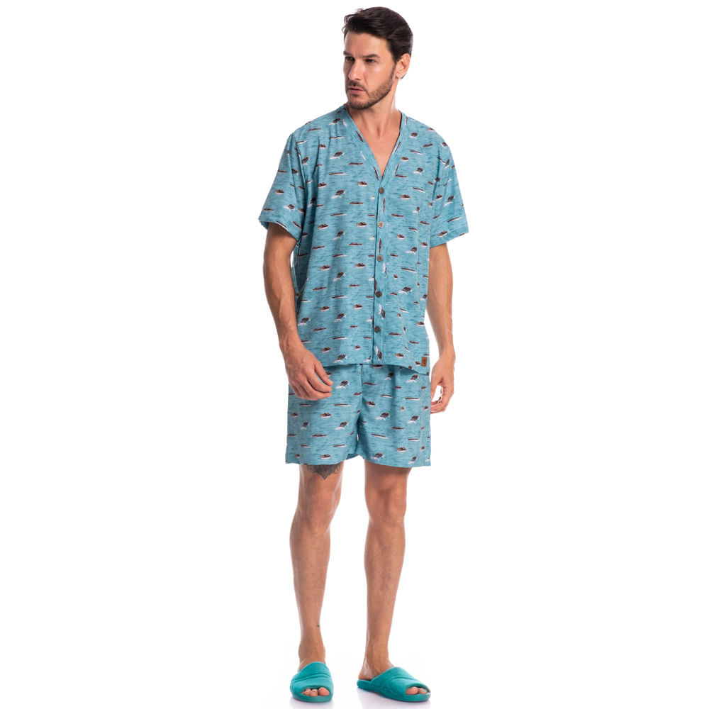 Pijama Masculino Curto Abotoado Lorenzo Tombini - Imagem 3 - Mobile