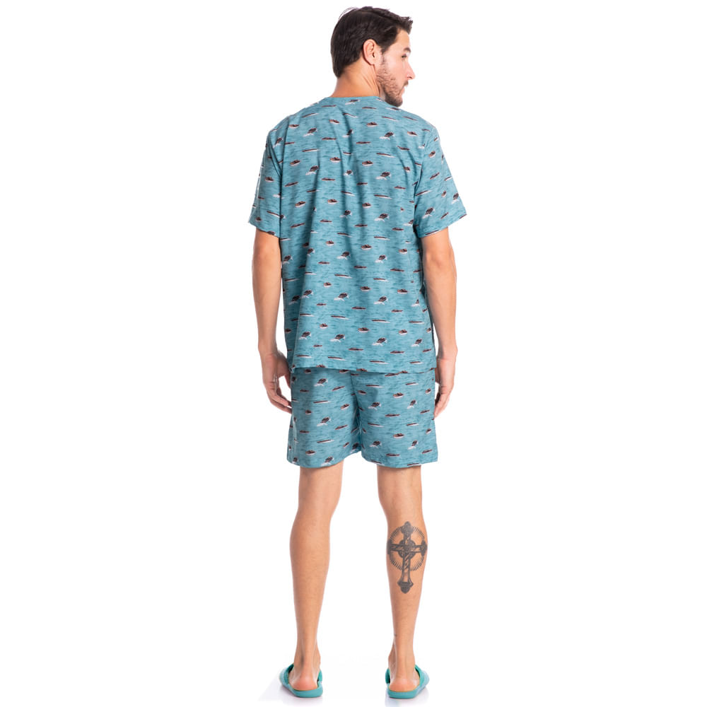 Pijama Masculino Curto Abotoado Lorenzo Tombini - Imagem 4 - Mobile