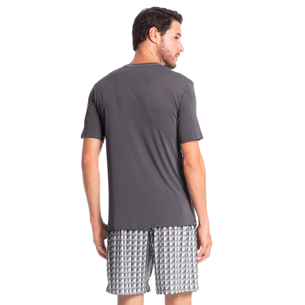 Pijama Masculino Curto Estampado Clóvis Tombini Cinza - Imagem 2