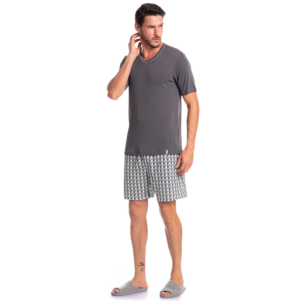Pijama Masculino Curto Estampado Clóvis Tombini - Imagem 3 - Mobile
