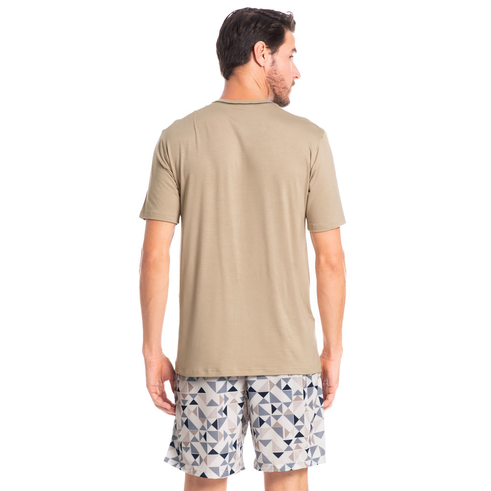 Pijama Masculino Curto Joaquim Geometrico Tombini Bege - Imagem 2