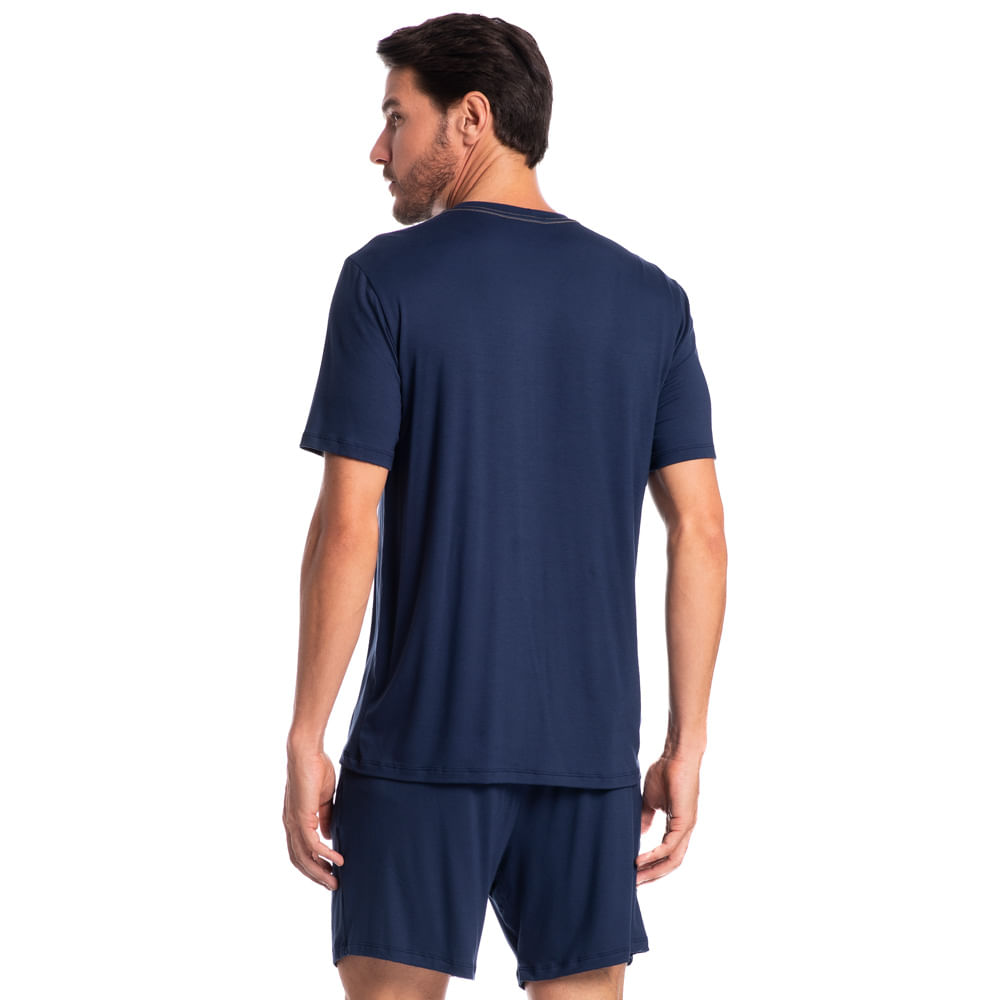Pijama Masculino Curto Com Bolso Lucca Tombini Azul-marinho - Imagem 2