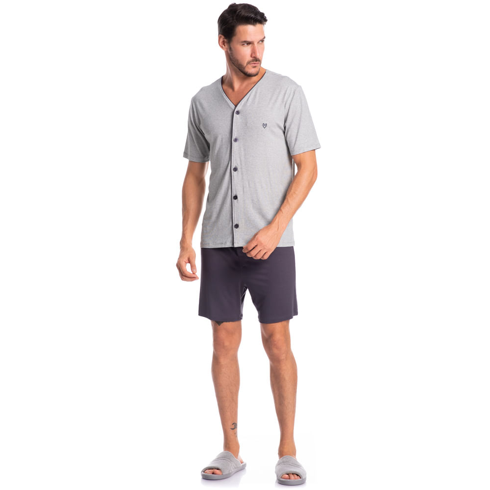 Pijama Masculino Curto Abotoado Henrique Tombini - Imagem 3 - Mobile